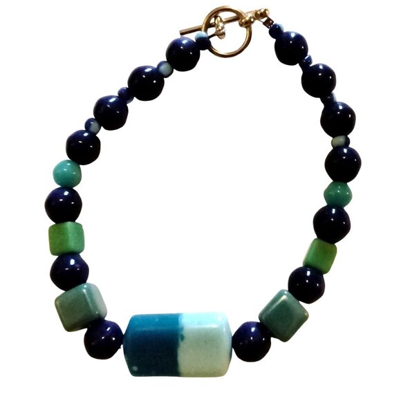 Beaded Bracelet Blue Green Handmade - Picture 2 of 4
